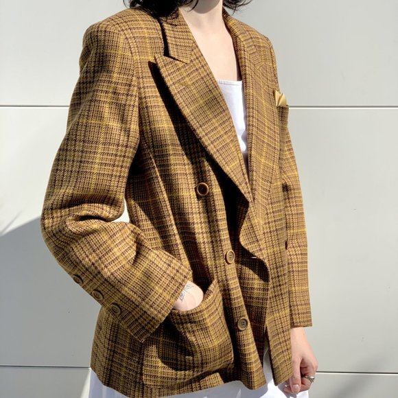 Escada Jackets & Blazers - Escada Tweed Wool Plaid Check Clueless Blazer 38
